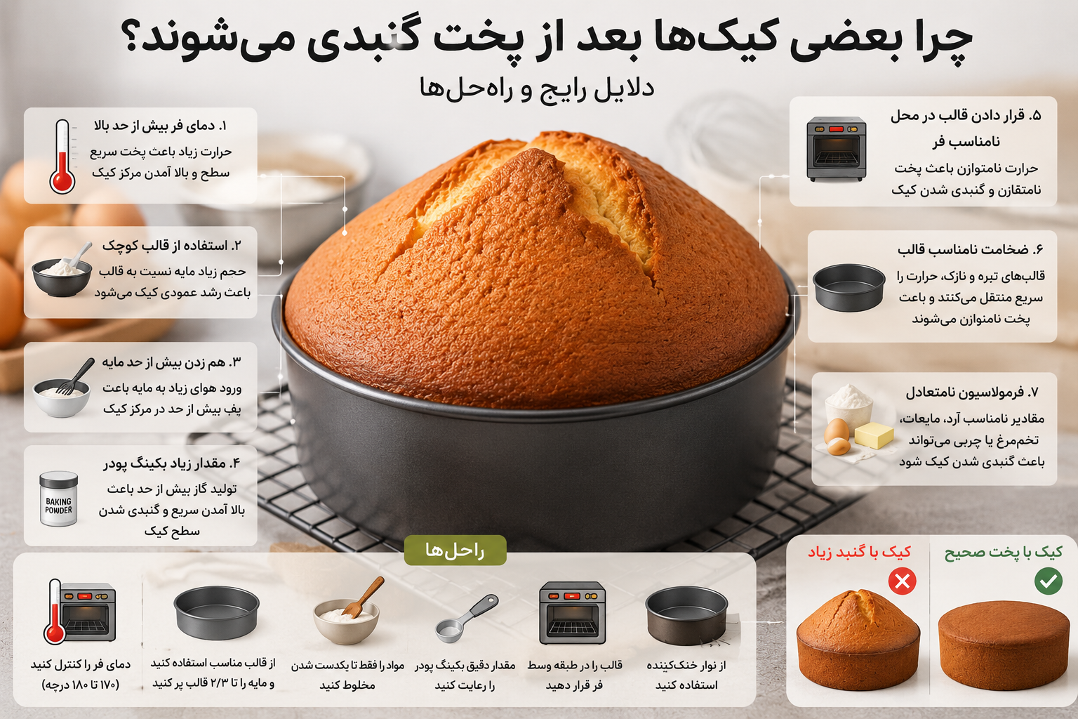 چرا کیک شما مثل آتشفشان گنبدی می‌شود؟